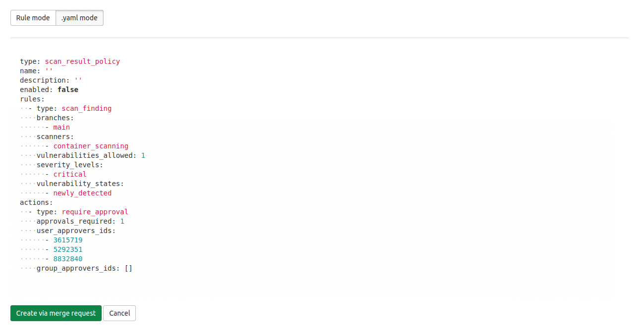 Policy Editor YAML Mode